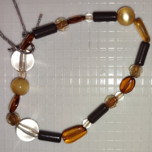 Bracelet Tones of Brown Cream Elastic Vintage Medium Hand crafted handmade Chic - Picture 1 of 4